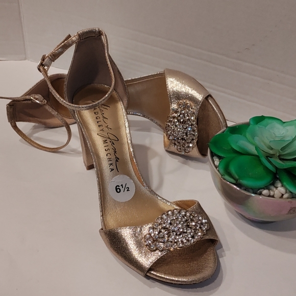 Badgley Mischka Gold Open Toe Rhinestones He… - Picture 15 of 15